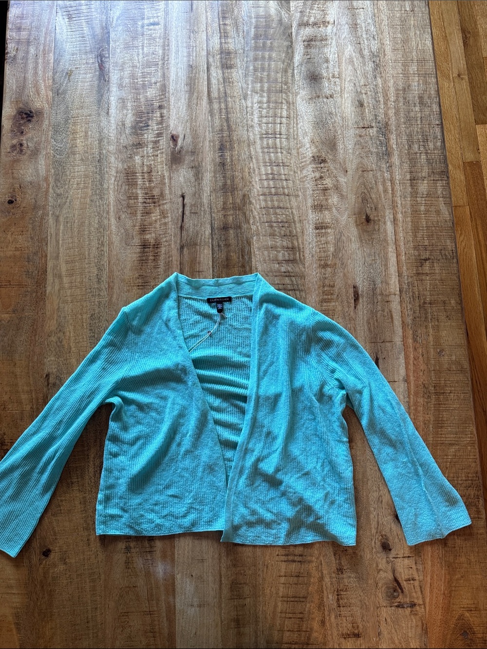 Eileen Fisher Organic Linen and Cotton Open Cardigan POOL teal Size small NEW - Picture 4 of 6